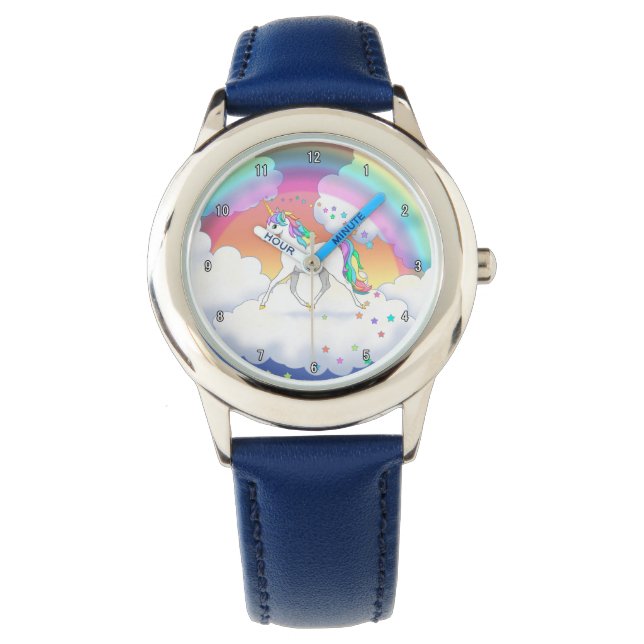Reloj De Pulsera Unicornio arcoiris colorido y estrellas (Anverso)