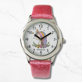 Reloj De Pulsera Unicornio Cute Whimsical Girly Pink Floral Chica