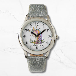 Reloj De Pulsera Unicornio Cute Whimsical Girly Pink Floral Chica