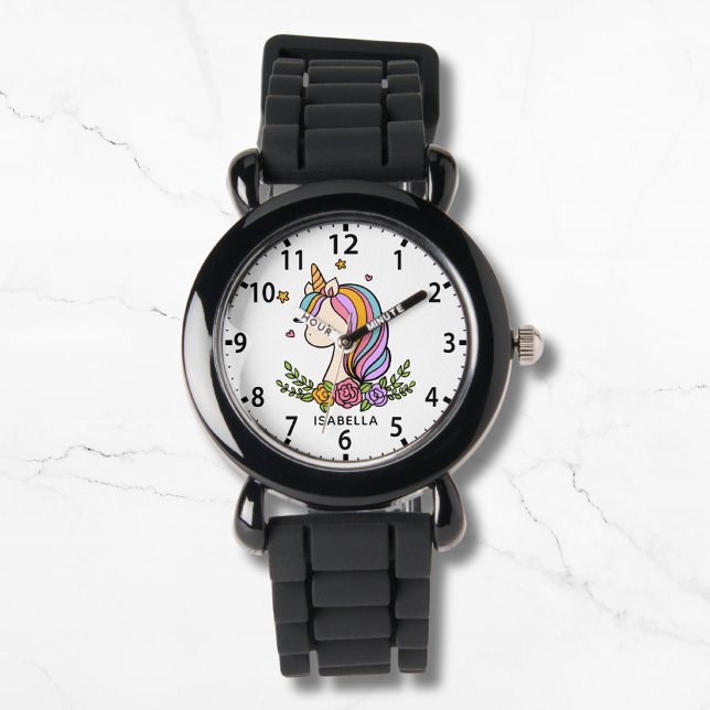 Reloj De Pulsera Unicornio Cute Whimsical Girly Pink Floral Chica (Subido por el creador)