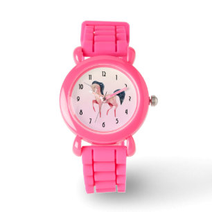 Reloj De Pulsera Unicornio nórdico rosa con mango negro