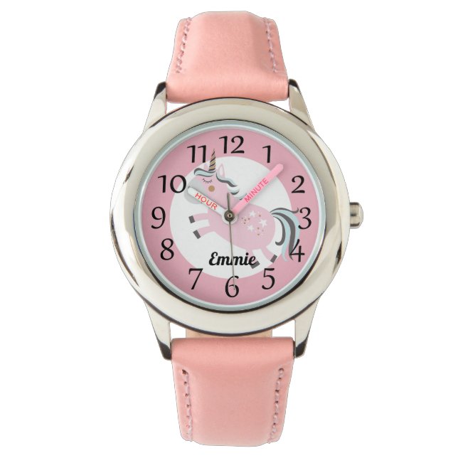 Reloj De Pulsera Unicornio Rosa Personalizado Estrellas (Anverso)