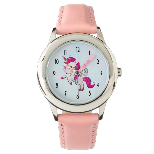 Reloj De Pulsera Unicornio rosado con alas (Anverso)