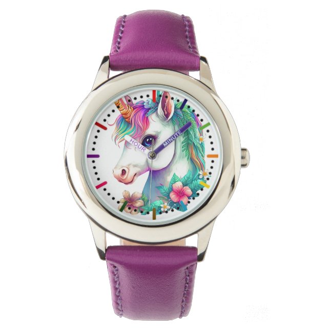 Reloj De Pulsera Unicornio y flores (Anverso)