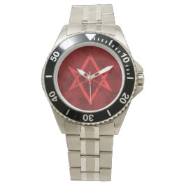 Reloj De Pulsera Unicursal Hexagram (Textos rojos)