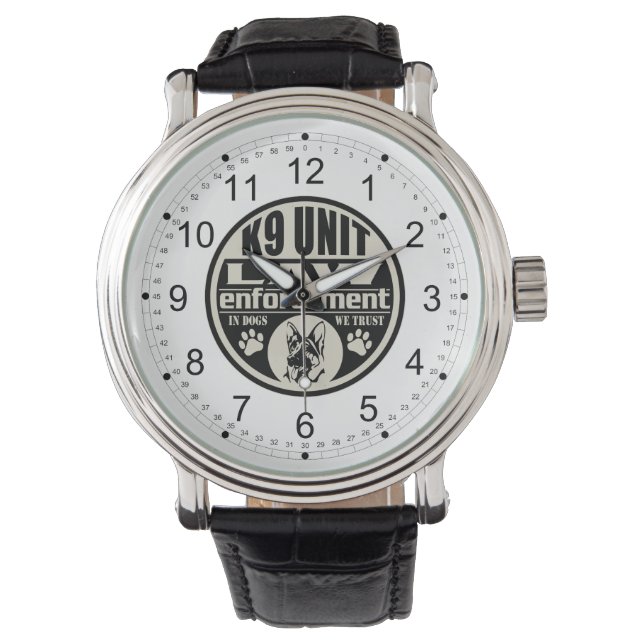 Reloj De Pulsera Unidad K9 En Perros En Los Que Confiamos (Negro) (Anverso)