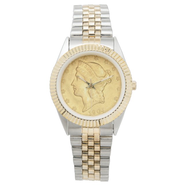 Reloj De Pulsera USA Liberty Head 1904 Gold Coin $20 (Anverso)