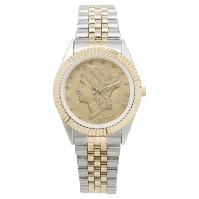 Reloj De Pulsera USA Liberty Head 1907 Gold Coin $20 (Anverso)