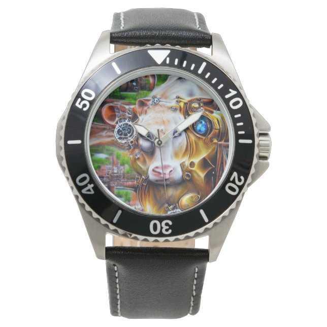 Reloj De Pulsera Vaca cibernética de vapor (Anverso)