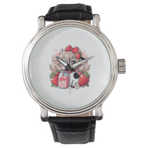 Reloj De Pulsera Vaca de fresa Kawaii Anime Fresa Leche _6
