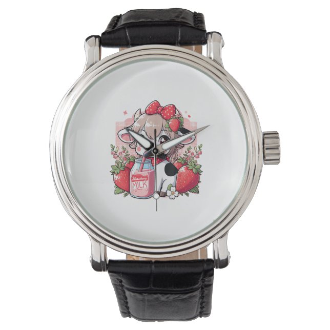 Reloj De Pulsera Vaca de fresa Kawaii Anime Fresa Leche _6 (Anverso)