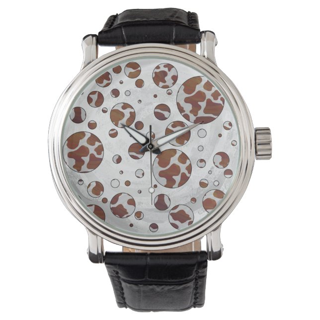 Reloj De Pulsera Vaca de lunares Marrón y Blanco Impreso (Anverso)