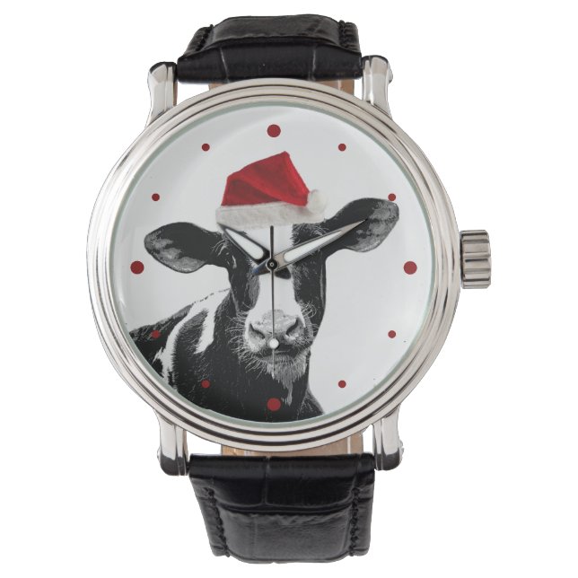 Reloj De Pulsera Vaca de Navidades cortos en Santa Hat (Anverso)