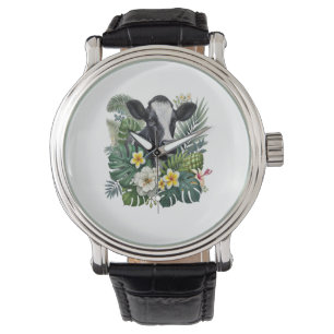 Reloj De Pulsera Vaca en selva floral, vaca tropical