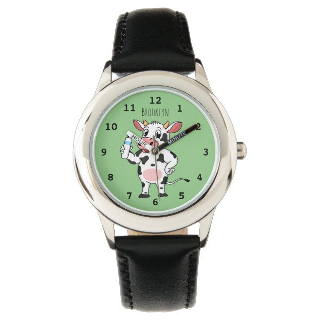 Reloj De Pulsera Vaca feliz con personalizado de biberón (Anverso)