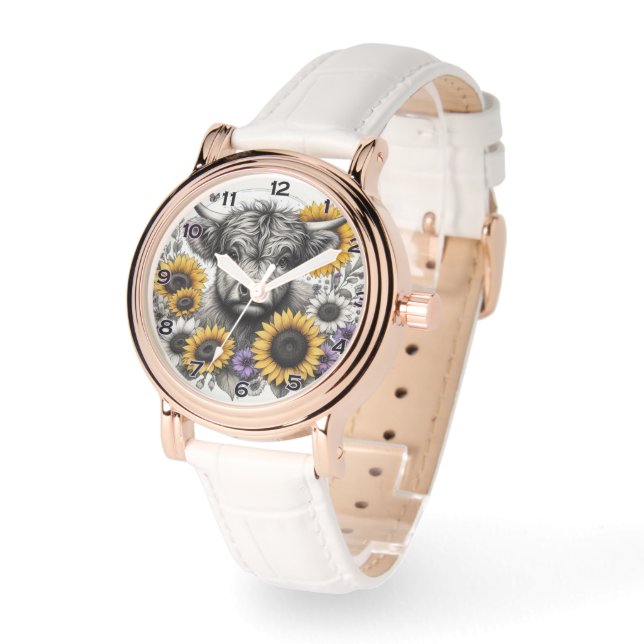 Reloj De Pulsera Vaca Floral Highland (Ángulo)