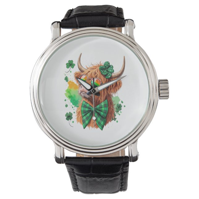 Reloj De Pulsera Vaca Highland St Patrick's , vaca afortunada (Anverso)