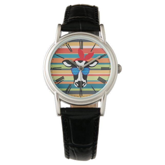 Reloj De Pulsera Vaca hipster en franjas (Anverso)