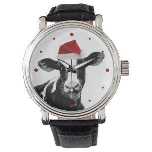 Reloj De Pulsera Vaca linda del navidad en el gorra de Santa