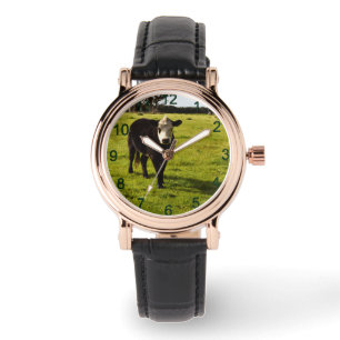 Reloj De Pulsera Vaca Negra Con Cara Blanca Y Mohawk,