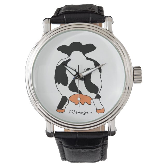 Reloj De Pulsera Vaca negra y blanca detrás de la vigilancia (Anverso)