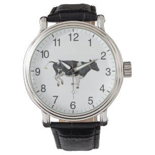 Reloj De Pulsera Vaca negra y blanca en funcionamiento