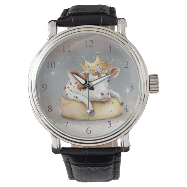 Reloj De Pulsera Vaca Real Soñando en Trono de Queso (Anverso)