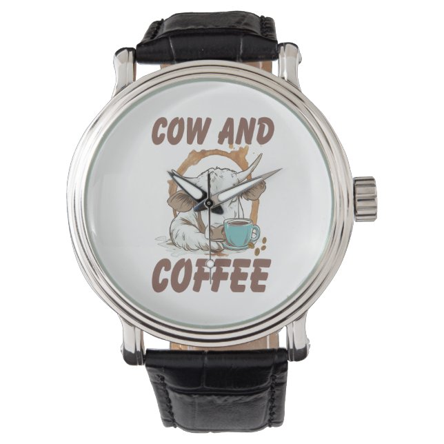 Reloj De Pulsera Vaca y café, divertida Chica occidental (Anverso)