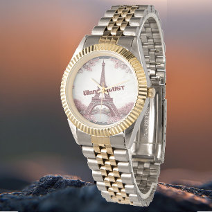 Reloj De Pulsera Vagabundeo París Torre Eiffel Rosa Pálido Viajeros