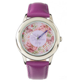 Reloj De Pulsera Valentine Days,Elegant,Purple Peach Flowers Patter