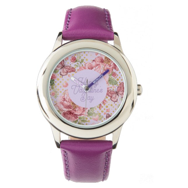 Reloj De Pulsera Valentine Days,Elegant,Purple Peach Flowers Patter (Anverso)