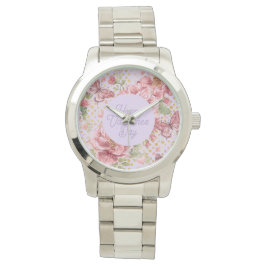 Reloj De Pulsera Valentine Days,Elegant,Purple Peach Flowers Patter
