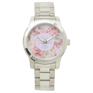 Reloj De Pulsera Valentine Days,Elegant,Purple Peach Flowers Patter
