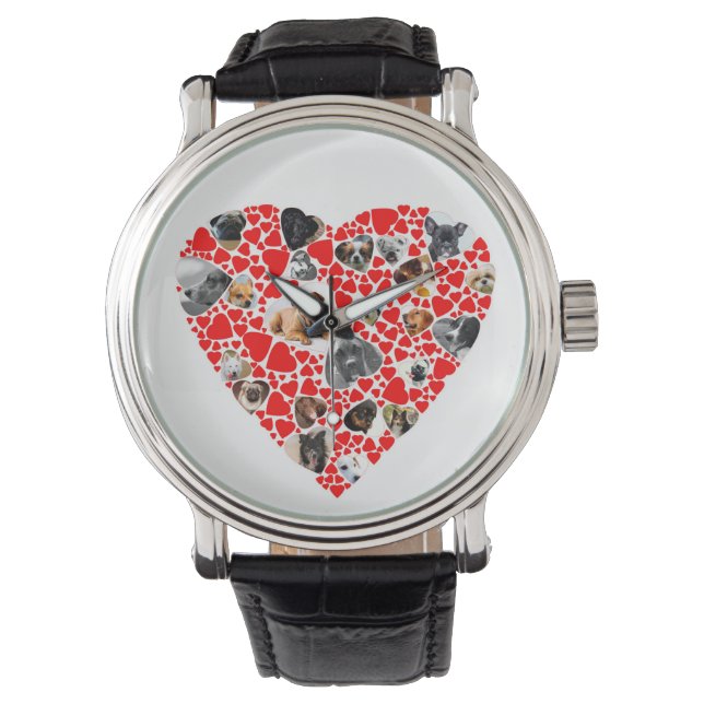 Reloj De Pulsera Valentine Heart Dog Collage de fotos Watch (Anverso)