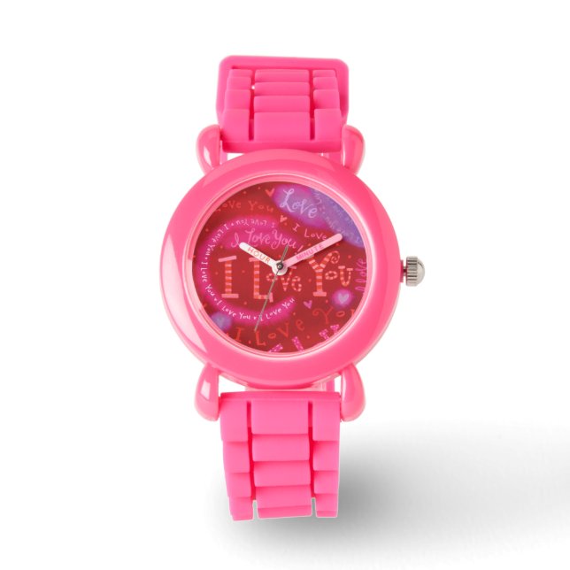 Reloj De Pulsera Valentine Hearts Pink Red I Love You Typography (Anverso)
