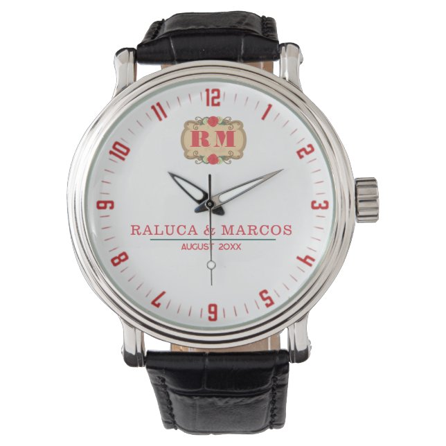 Reloj De Pulsera Valentines Couple names His and Her  monogram  (Anverso)