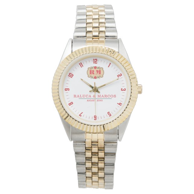 Reloj De Pulsera Valentines Couple names His and Her  monogram  (Anverso)