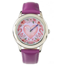 Reloj De Pulsera Valentine's Day,Pink Love Heart,Soft Purple Backgr