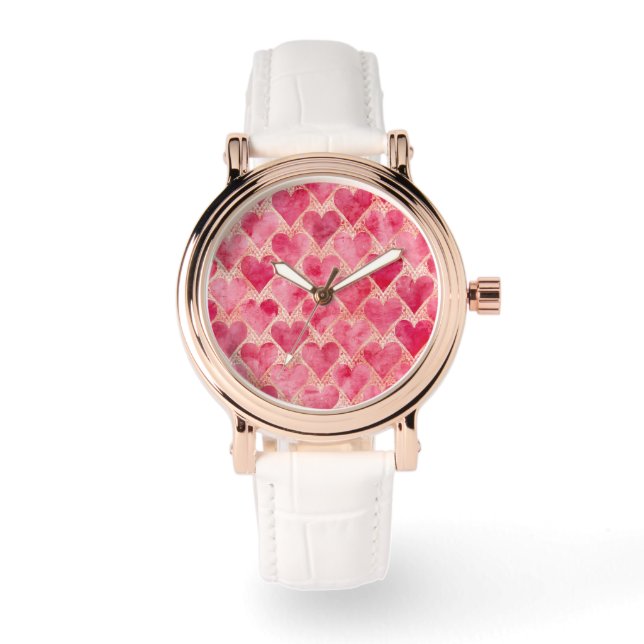 Reloj De Pulsera Valentine's Day, Red Pink Love Heart Pattern (Anverso)