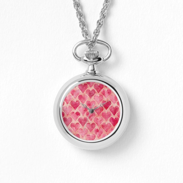 Reloj De Pulsera Valentine's Day, Red Pink Love Heart Pattern (Anverso)