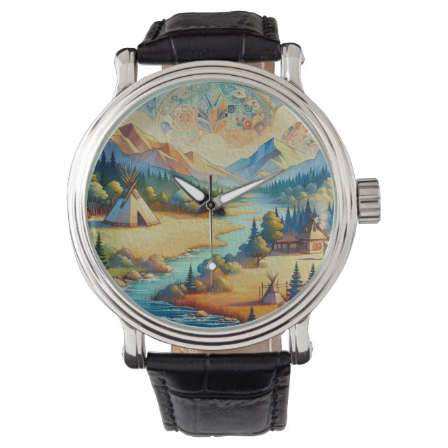 Reloj De Pulsera Valle Sagrado - Paisaje tribal nativo americano (Anverso)