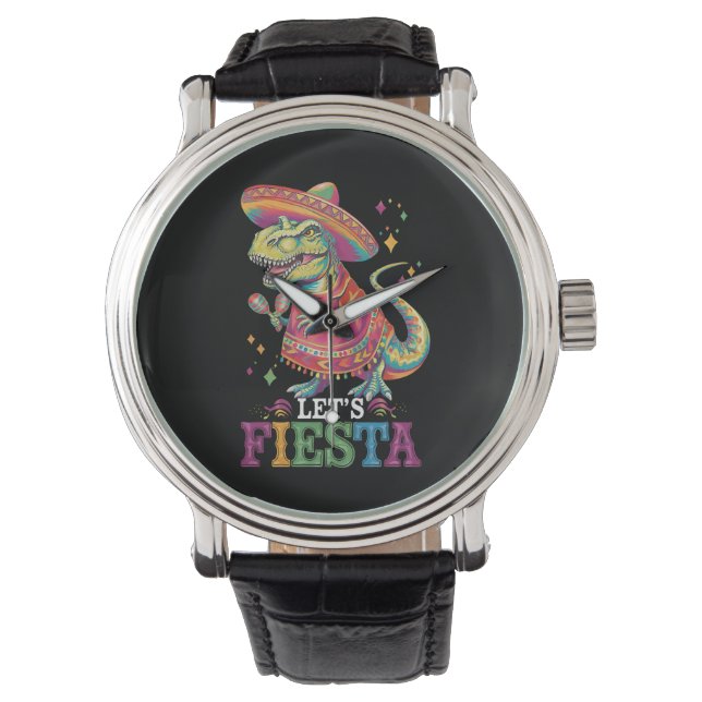 Reloj De Pulsera Vamos a Fiesta Cinco De Mayo T Rex Dinosaurio (Anverso)