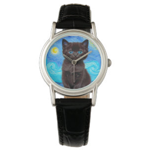 Reloj De Pulsera Van Gogh Starry Night Black Cat