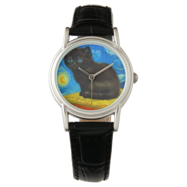 Reloj De Pulsera Van Gogh Style Starry Night Cat (Anverso)