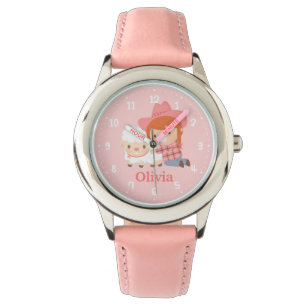 Reloj De Pulsera Vaquera Feliz y Linda con Cordero para Niñas