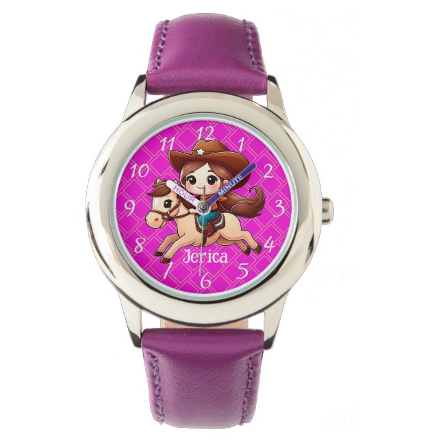 Reloj De Pulsera Vaquera y caballo rosa occidental (Anverso)