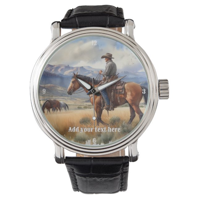 Reloj De Pulsera Vaquero montando un caballo de la bahía (Anverso)