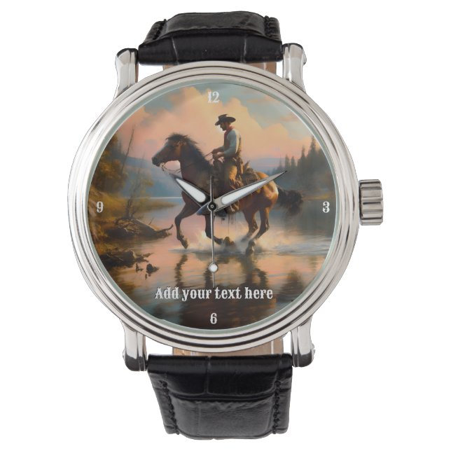 Reloj De Pulsera Vaquero montando un caballo de la bahía (Anverso)
