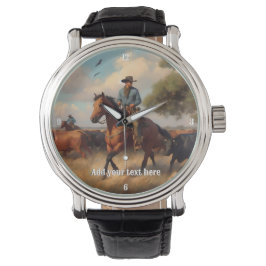 Reloj De Pulsera Vaquero montando un caballo de la bahía