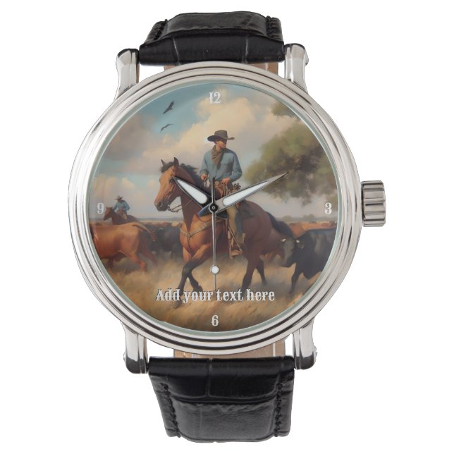 Reloj De Pulsera Vaquero montando un caballo de la bahía (Anverso)